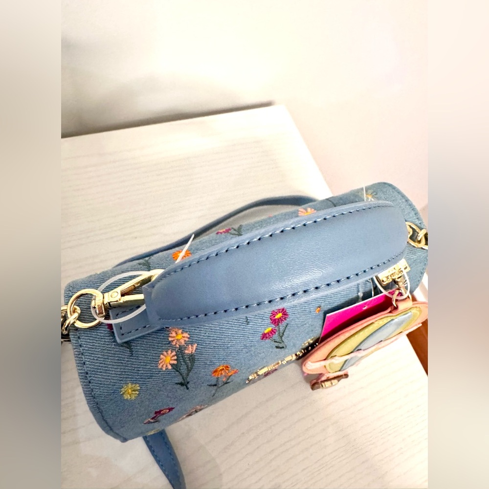 **SOLD** Betsey Johnson Floral Embroidered Denim Handbag Bag - Picture 8 of 12